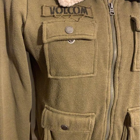 Volcom Army Green Fleece Lined Size Medium Fall Winter Coat Military Jacket - Picture 2 of 10